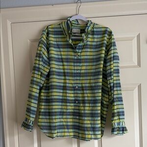 J. Crew Green and Blue Plaid Ruffle Blouse